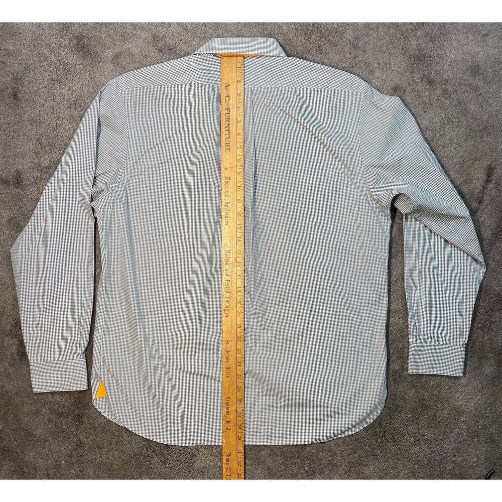Lands‎ End Men's Large Wrinkle Free LS Shirt Black Gingham Check  w/ Orange Trim - Picture 9 of 12